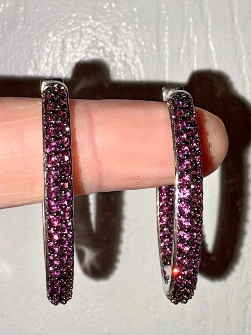 JAI sterling silver w/purple rhodolite hoop earrings